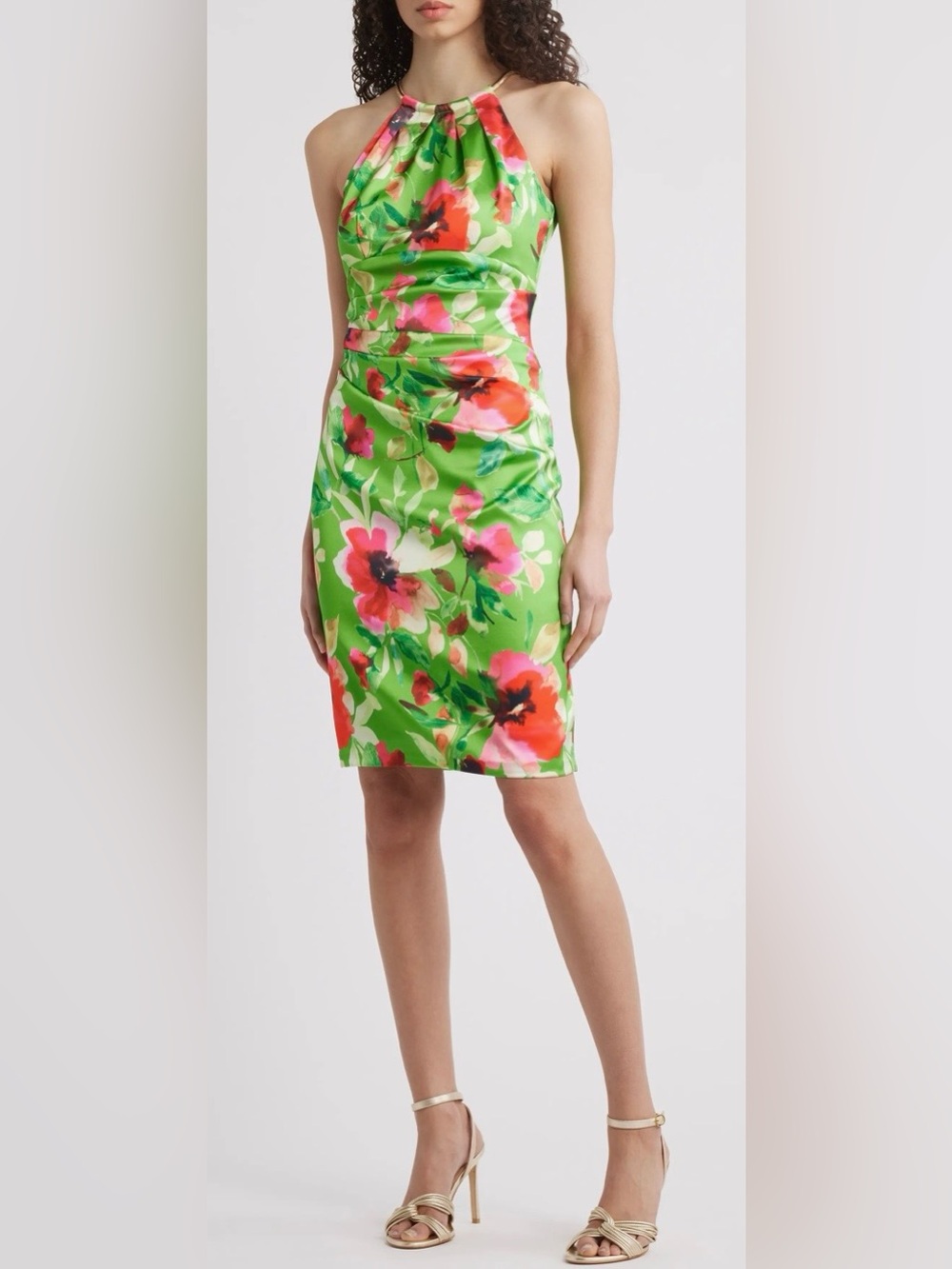 NWT Eliza J Floral Chain Halter Ruched Mini Dress Size 8 - Picture 2 of 9